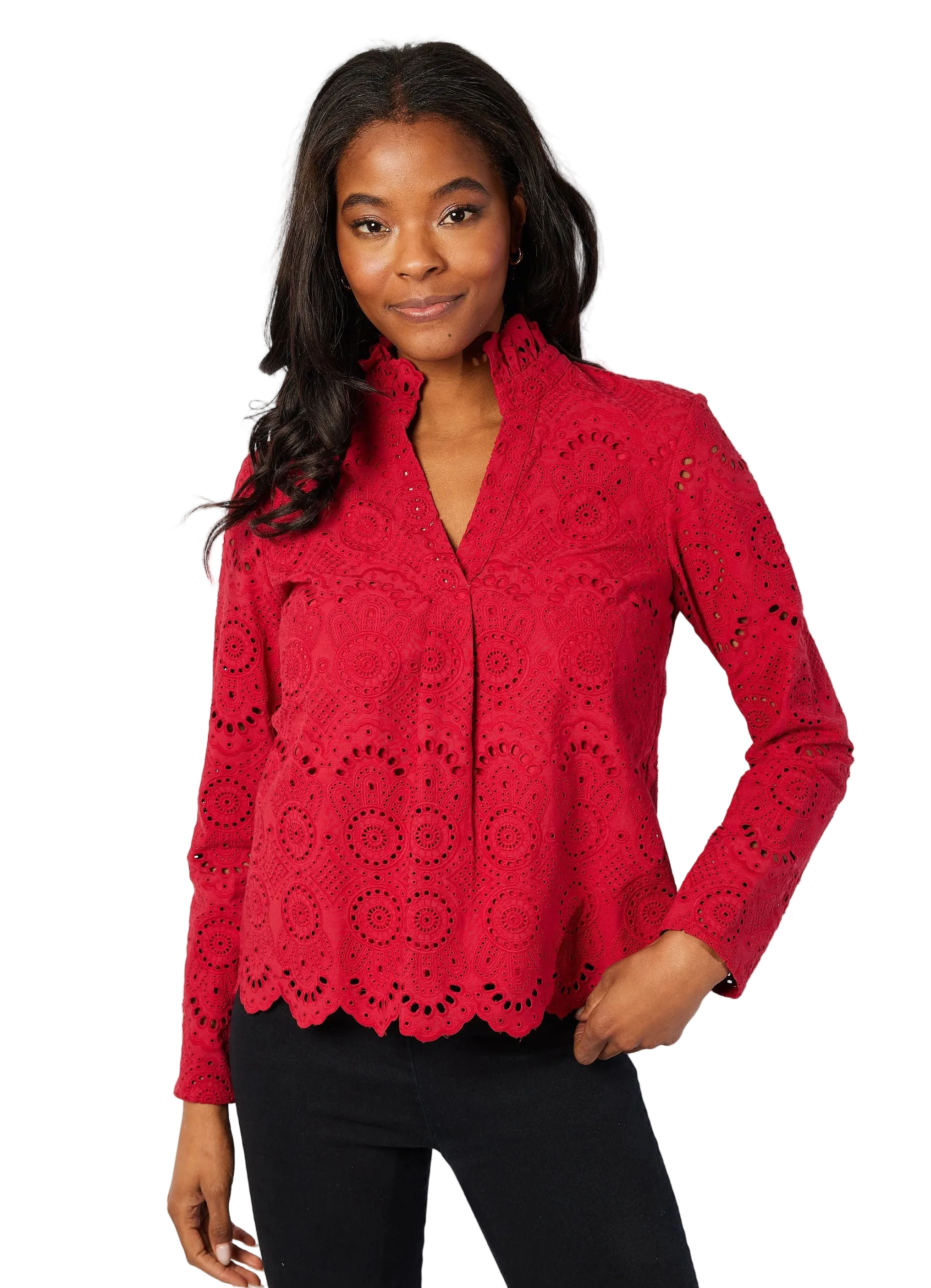 Eyelet Scalloped Hem Top