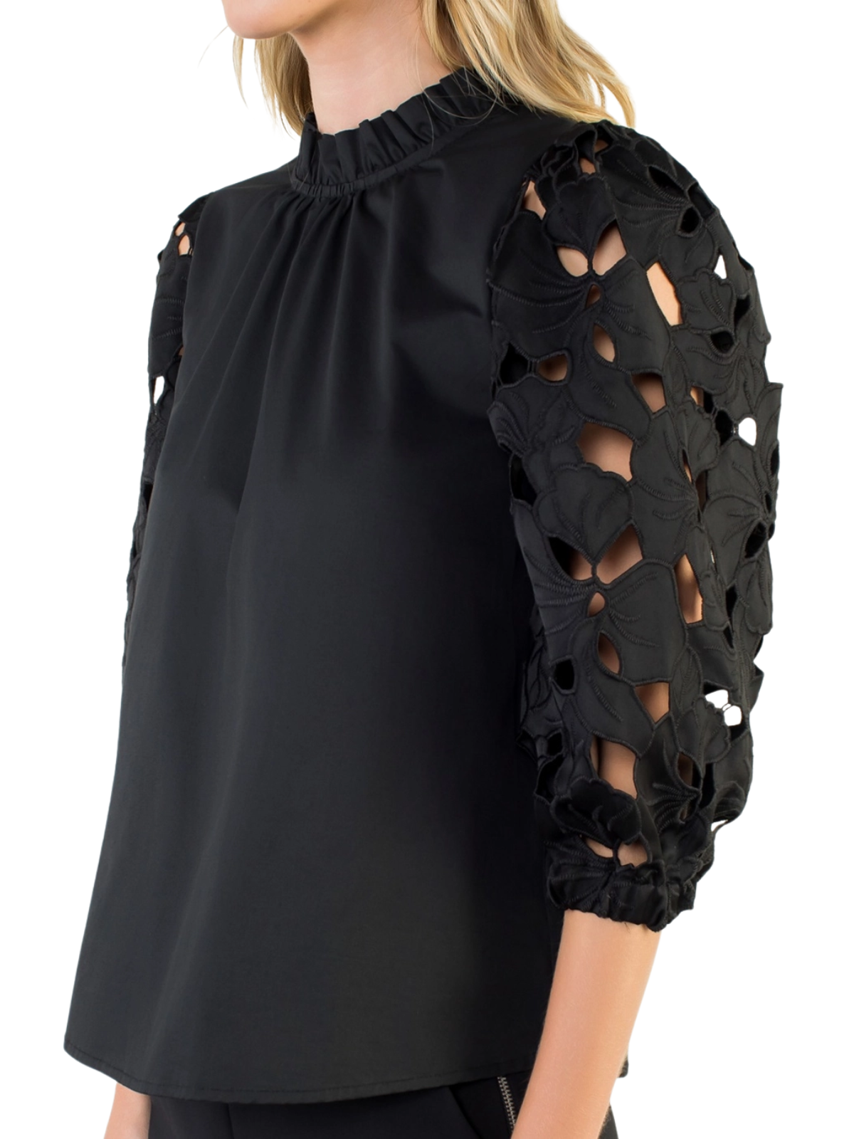 Embroidery Cutout Sleeve Top