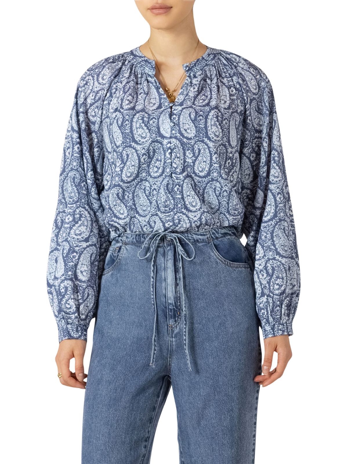 Ballon Sleeved Printed Blouse