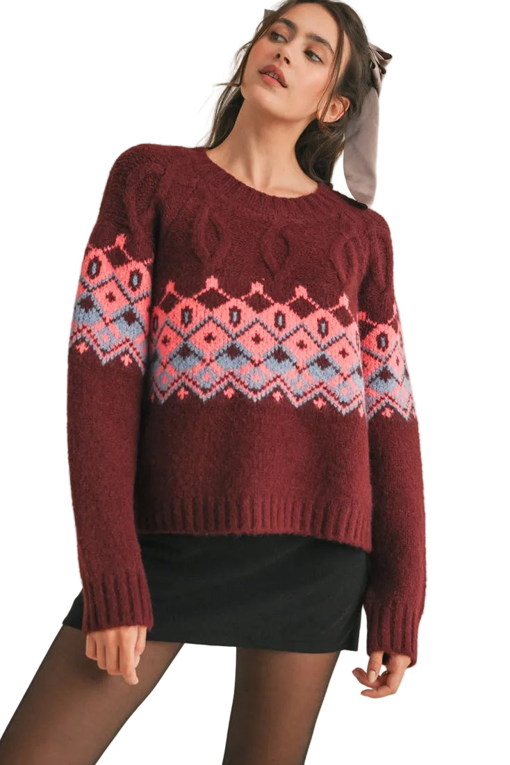 Cable Knit Fair Isle Sweater