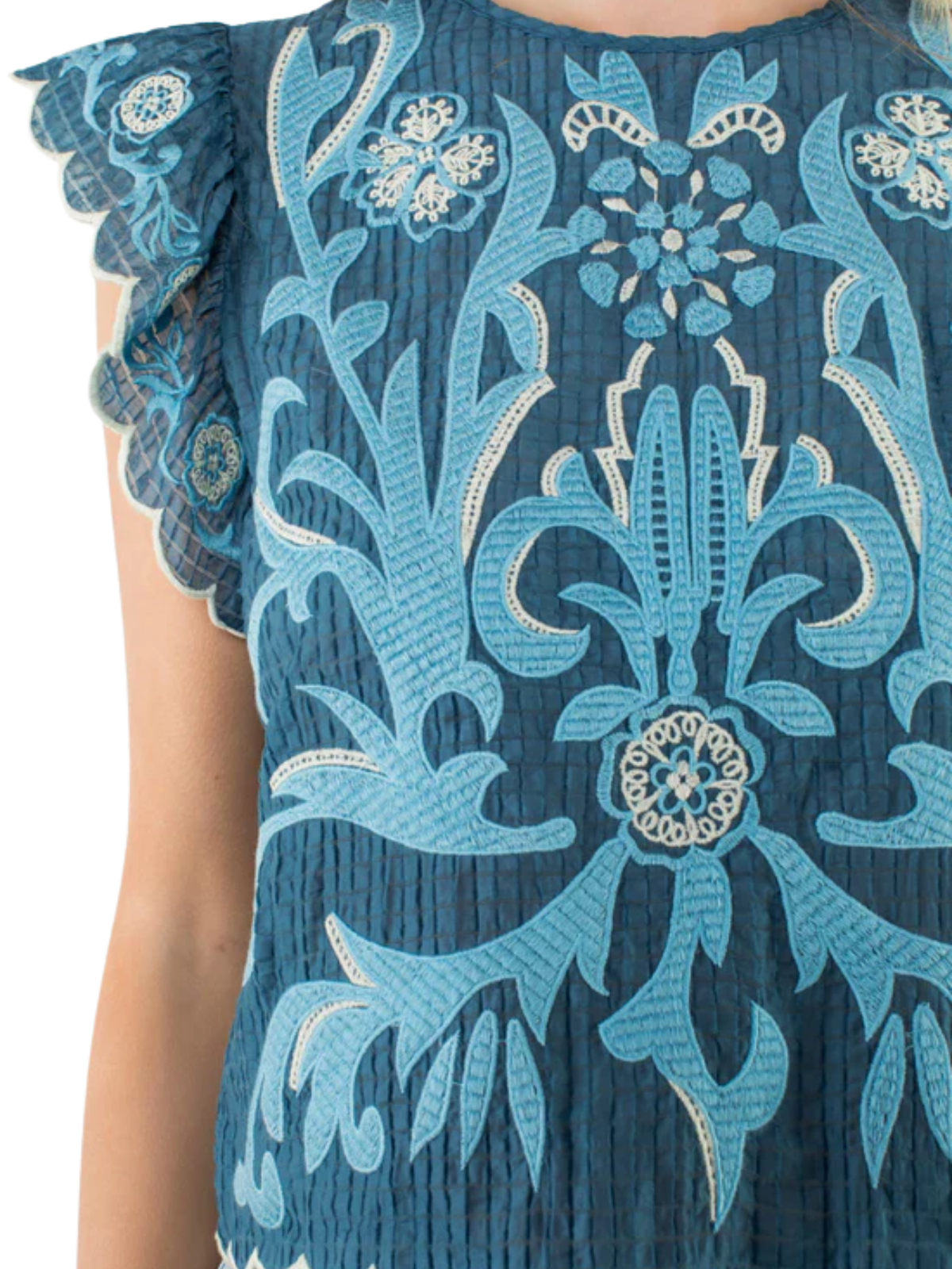 Embroidered Flutter Sleeve Top