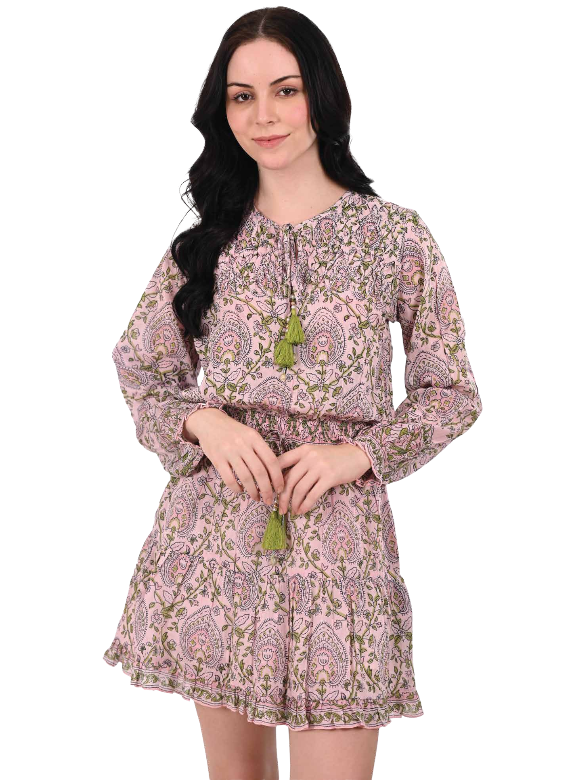 Floral Tassel Tie Tiered Mini Dress