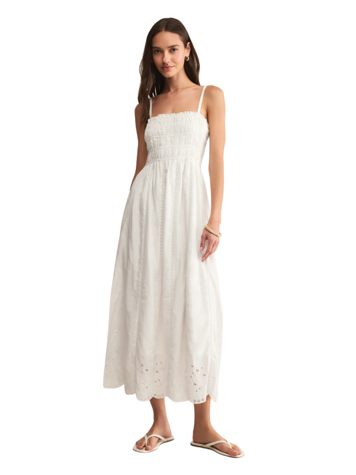 knee length dresses for ladies Z Supply Dani Embroidered Midi Dress White / S
