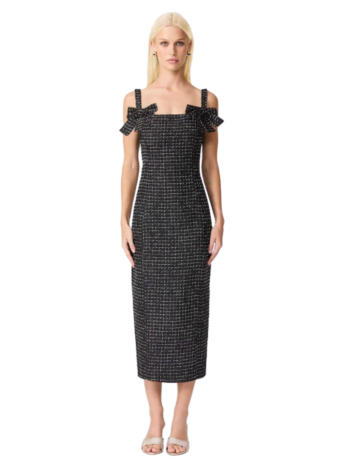 black tweed midi dress Alia Tweed Dress