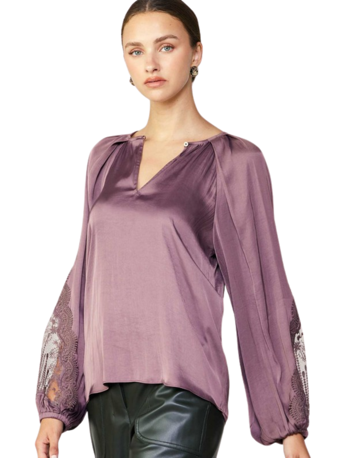 Lace Contrast Sleeve Top