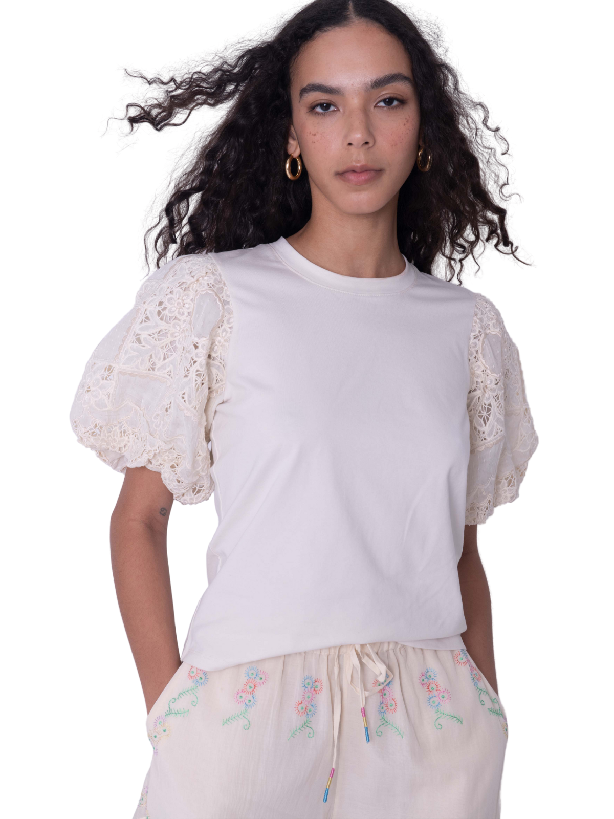 Lali Embroidered Sleeve Tee