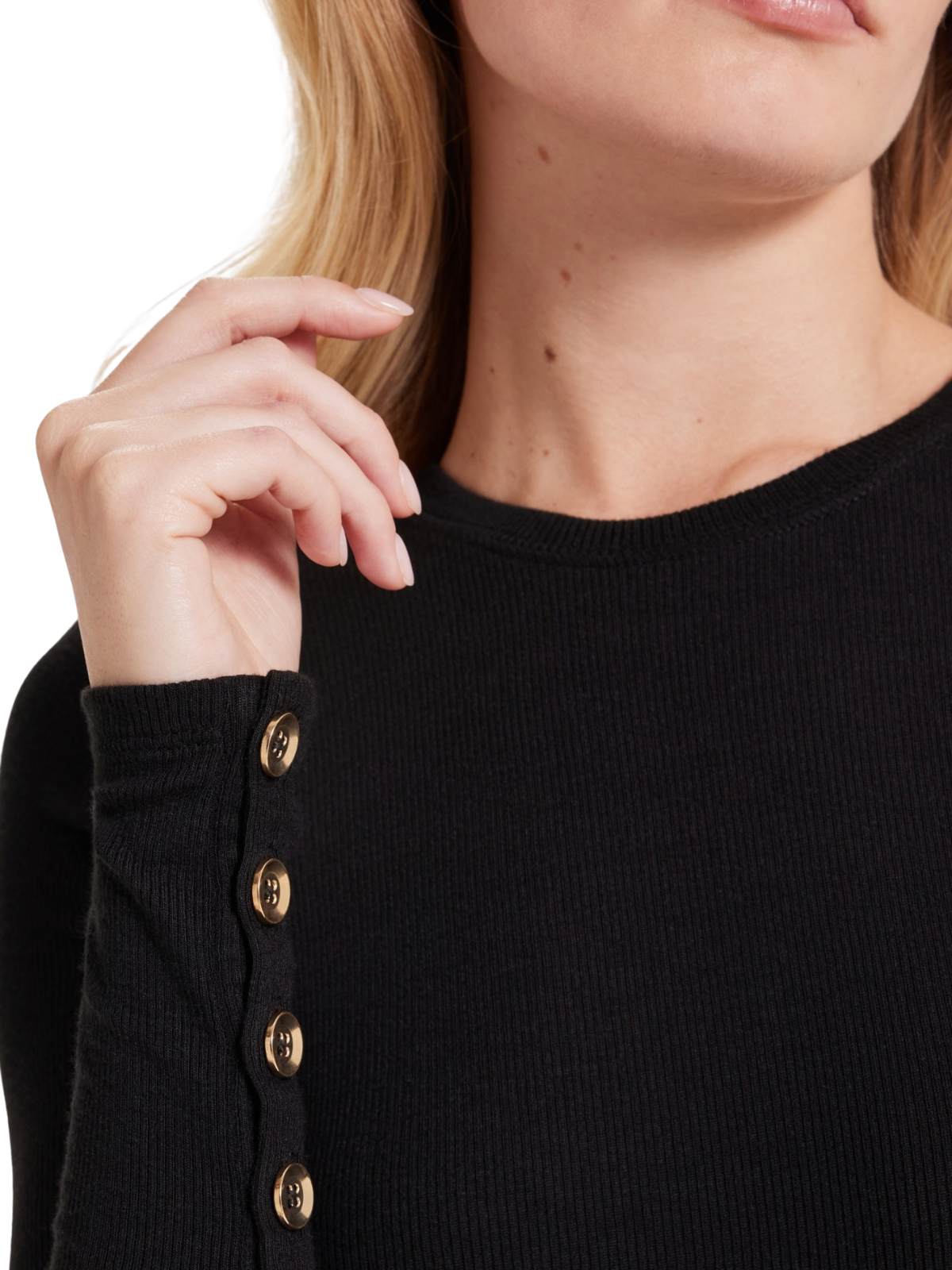 Button Sleeve Crew Neck Top_Goldie Lewinter_24300-BLK
