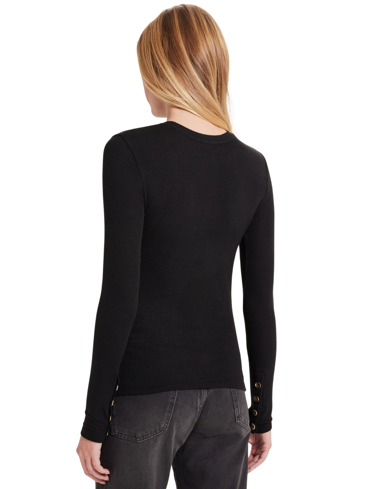 Button Sleeve Crew Neck Top_Goldie Lewinter_24300-BLK