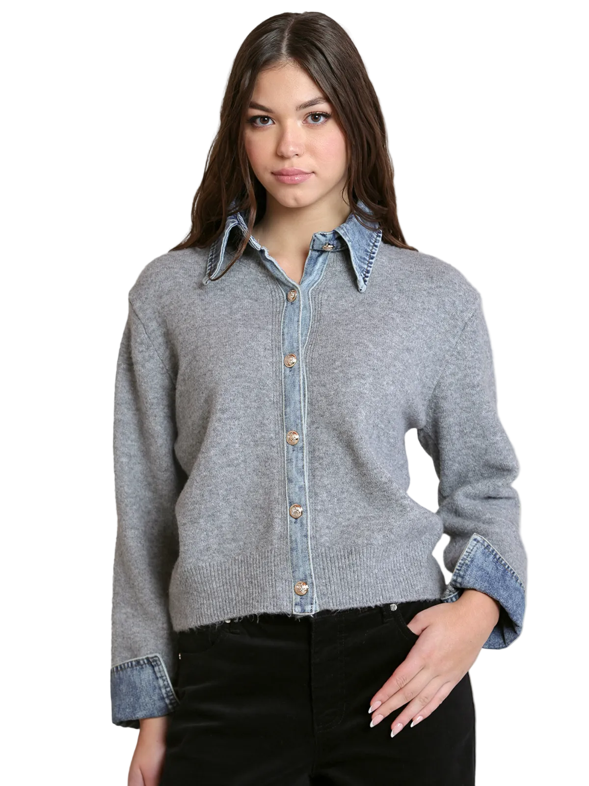 Denim Trim Sweater Shirt_Dex_2827280