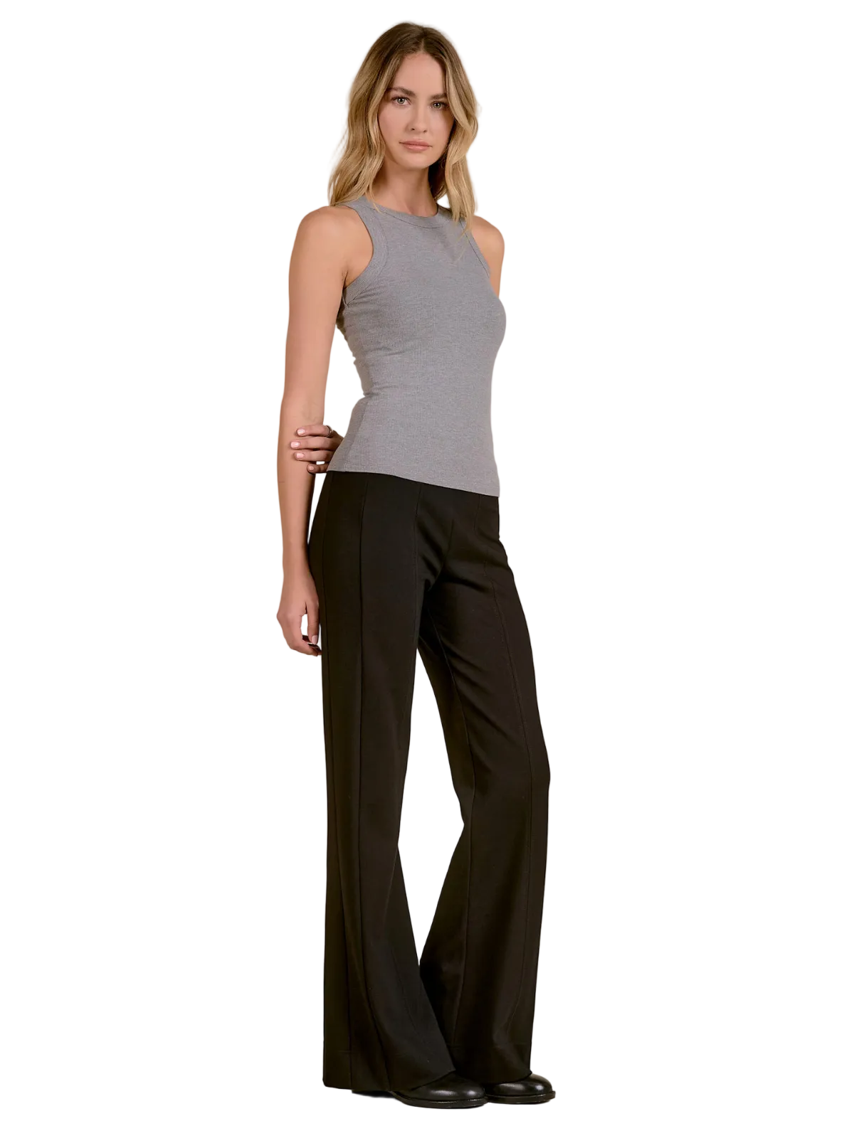 Essential High Neck Rib Tank_Elan_MR11706-GRY