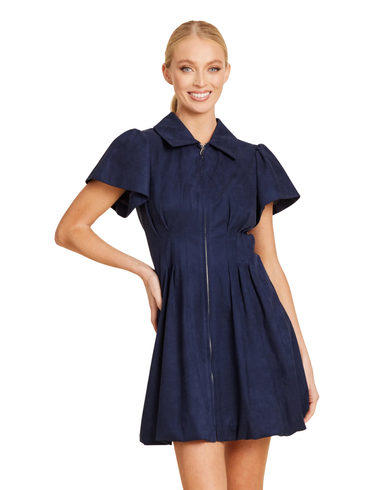 Faux Suede Navy Bubble Dress_DolceCabo_415