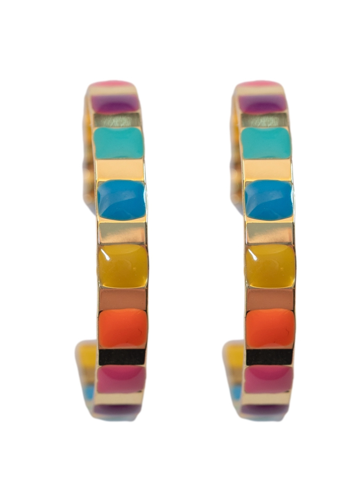 Gold and Rainbow Enamel Striped Hoop Earrings_St Armands Designs of Sarasota_SAD348