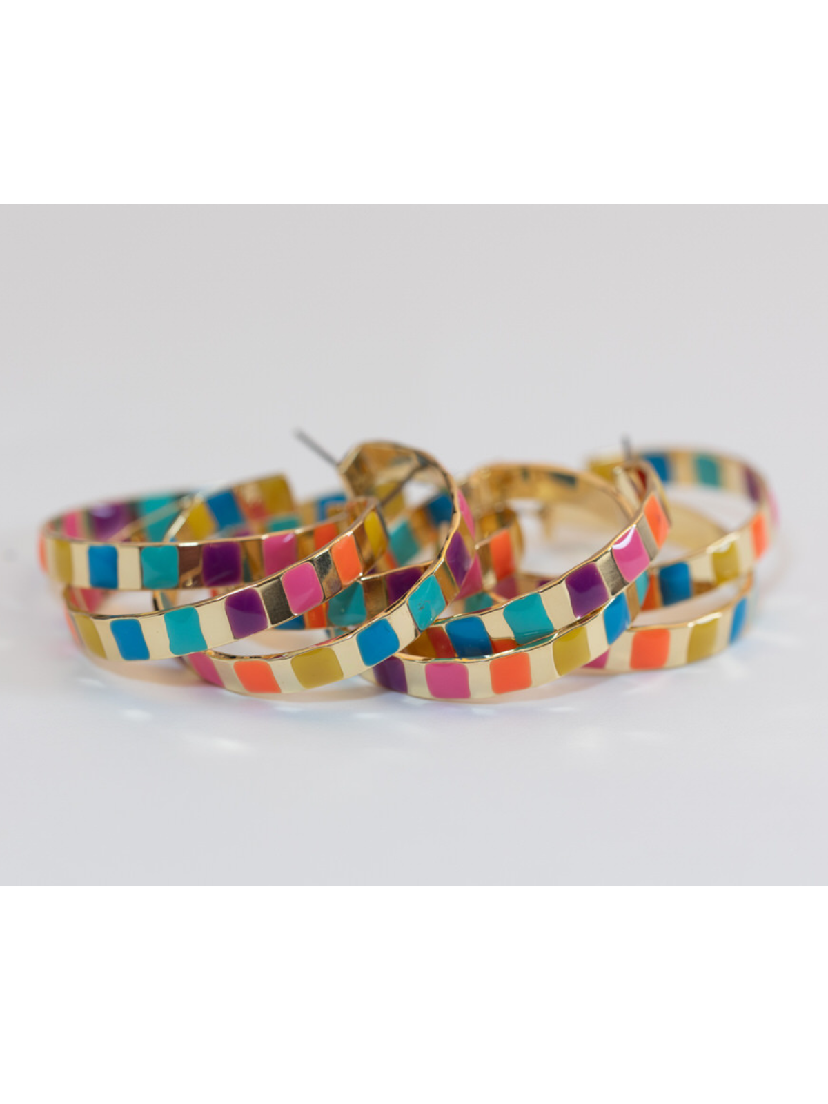 Gold and Rainbow Enamel Striped Hoop Earrings_St Armands Designs of Sarasota_SAD348