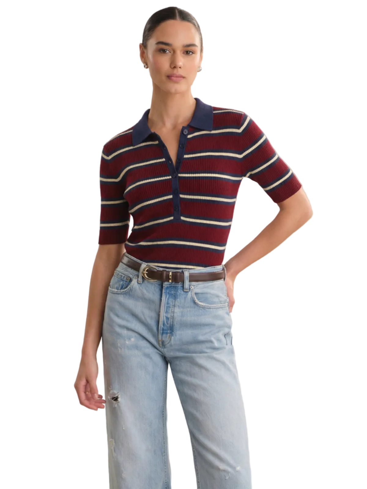 Imogen Rib Stripe Fitted Polo_525 America_110051500-DCH