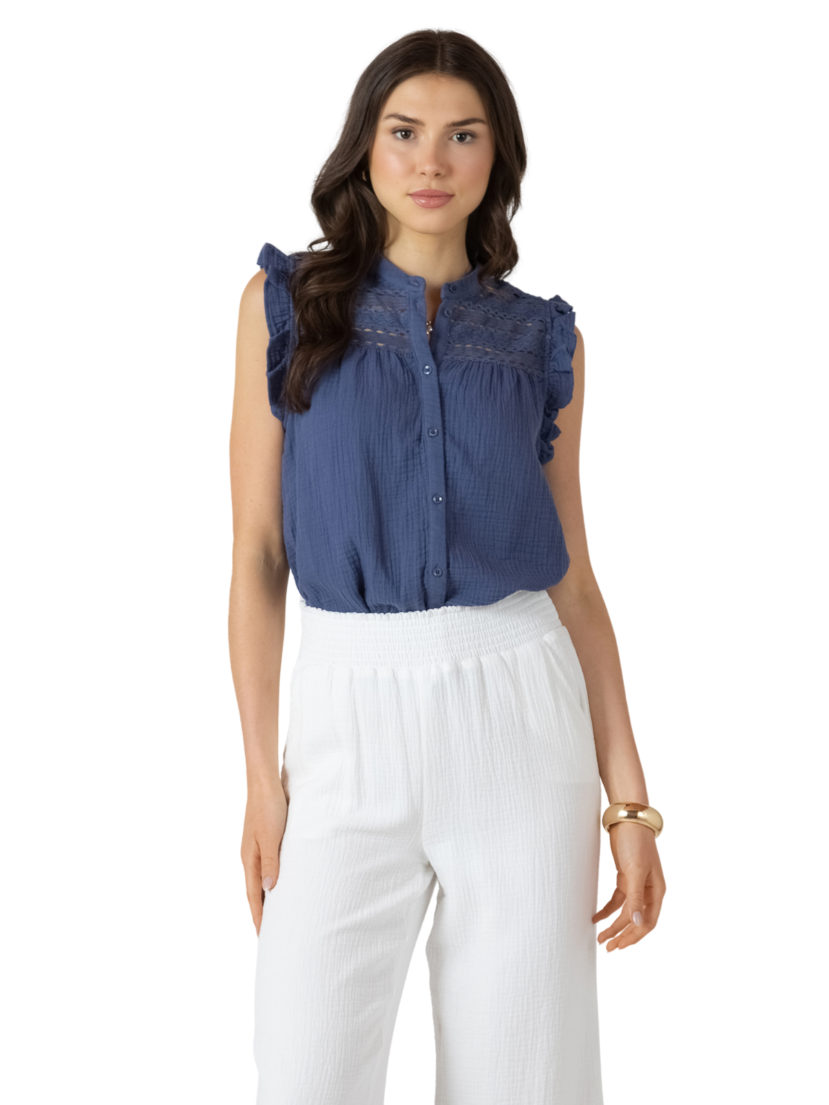 Lace Insert Button Front Blouse_Dex_2723512