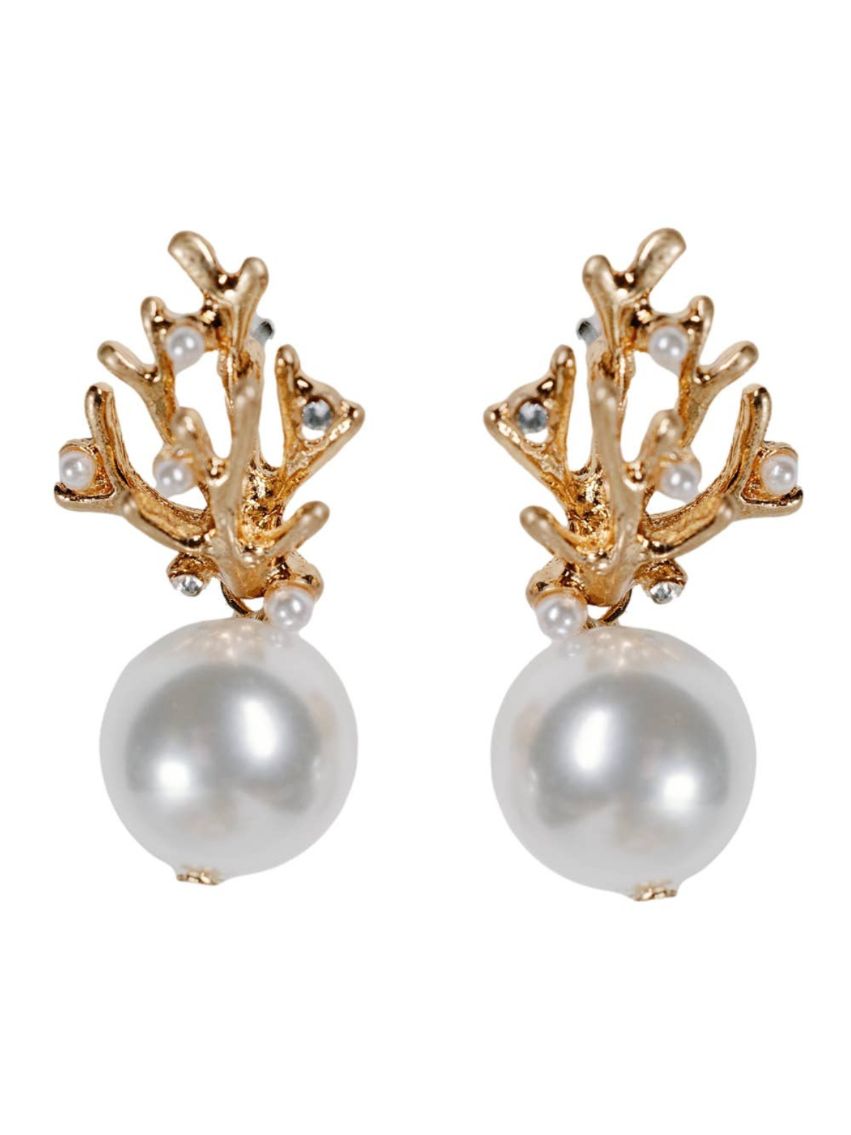 Pearl and Gold Coral Mini Earrings_St Armands Designs of Sarasota_SAD383