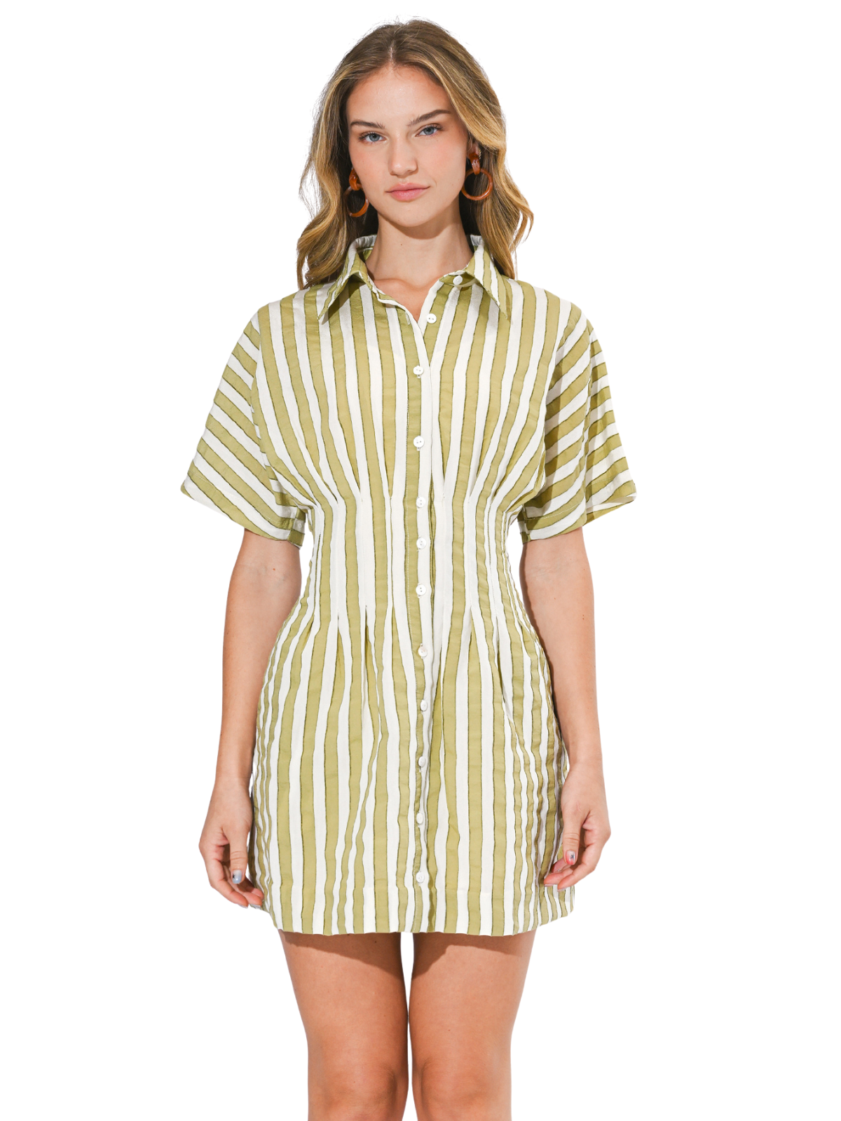 Posie Pleated Shirt Mini Dress_Adelyn Rae_F266D7189-SAGE
