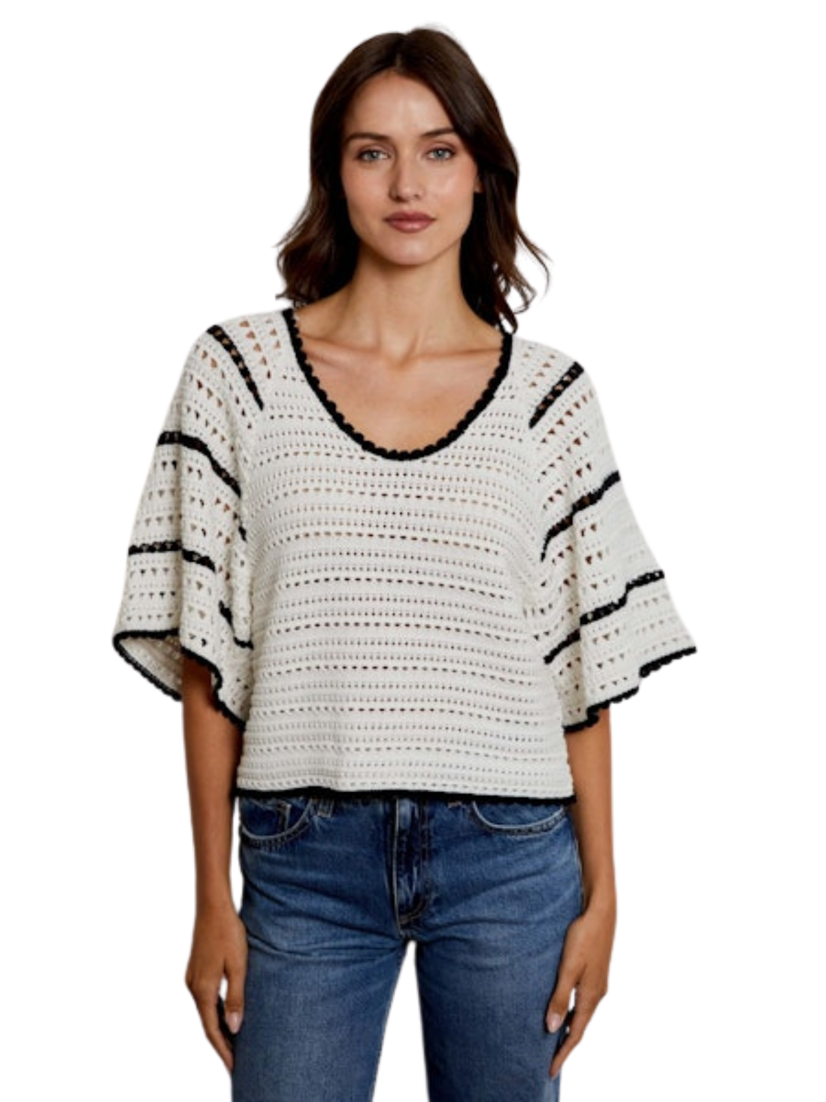 Relaxed Short Sleeve V-Neck Sweater_Design History_BTJ1412048