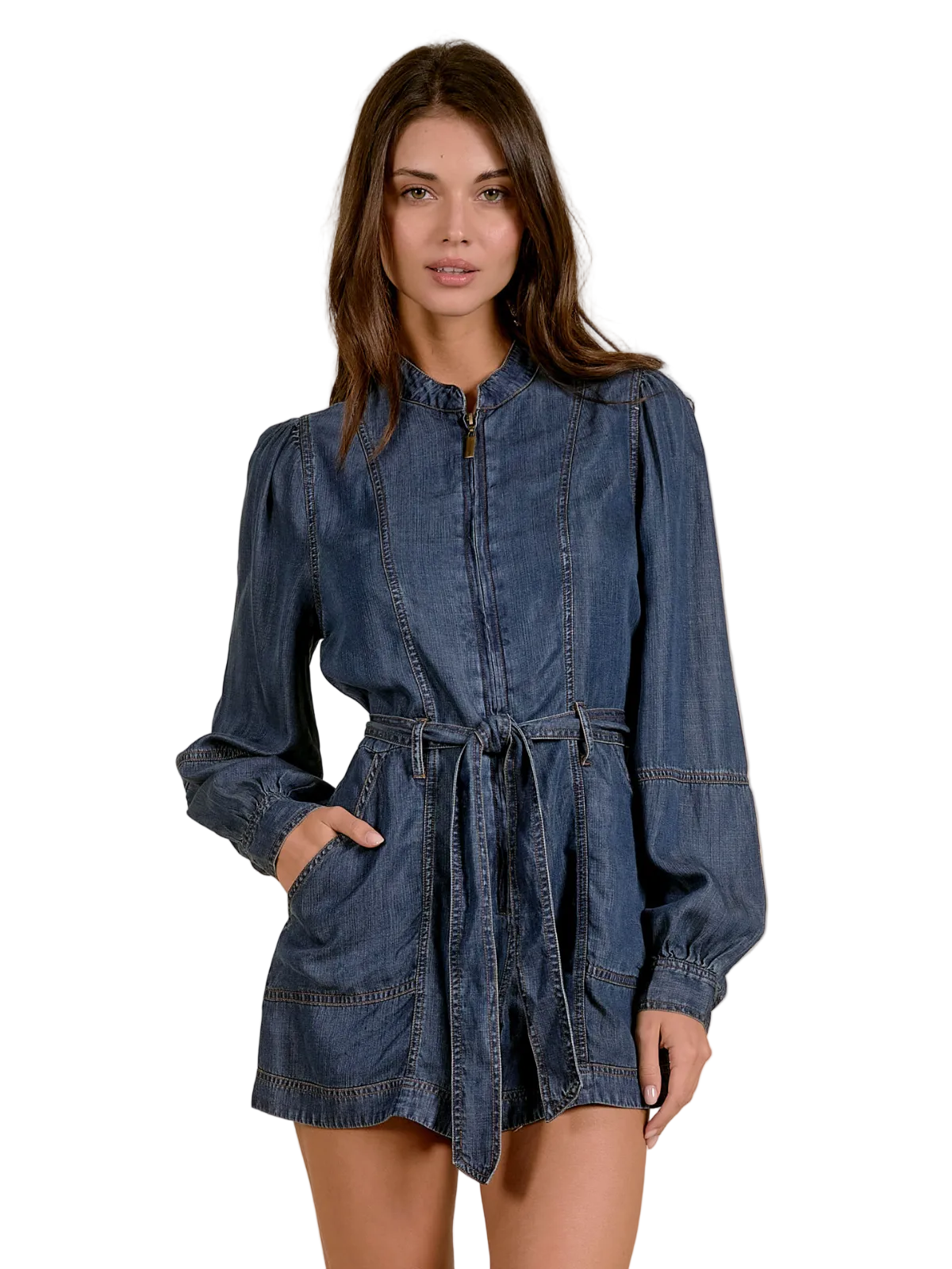 Romper Long Sleeve Tie Belt_Elan_DTT7507-NVY