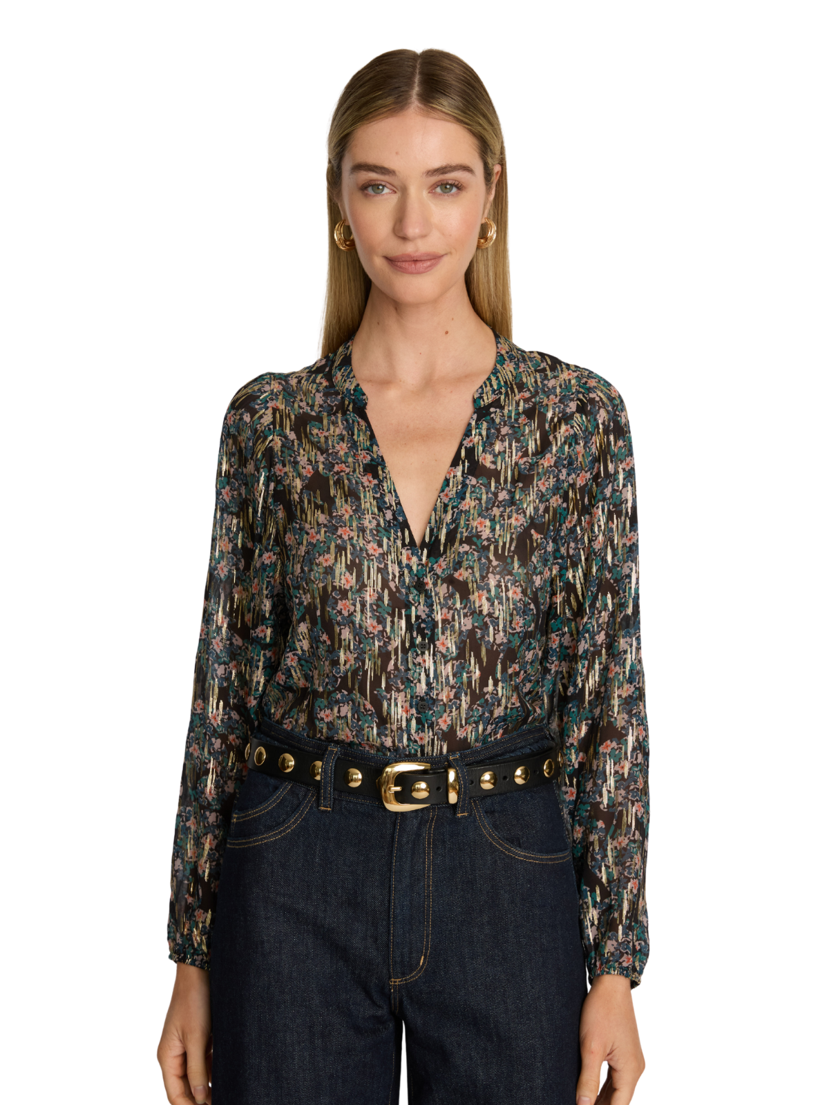 Selene Top In Floral Burnout Lurex Chiffon_Caballero_CA2482