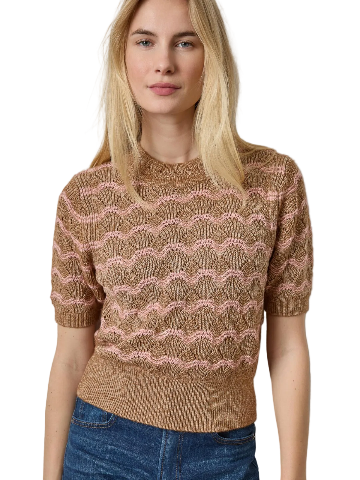 Short Sleeve Multistitch Pullover Sweater_Lillap_PA3590-HZNS