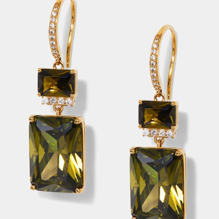 Macaron Green Emerald Cz Double Drop Earrings