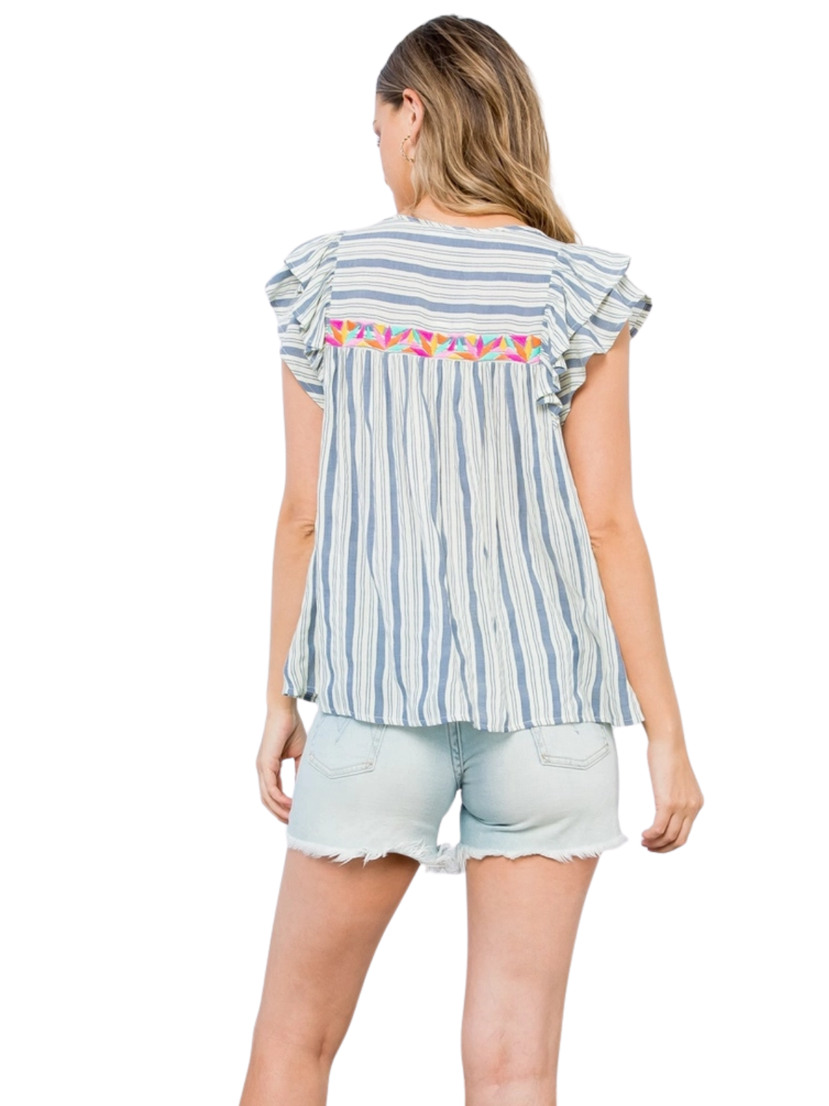 Striped Flutter Sleeve Top