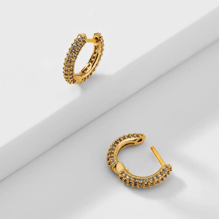 Small Pave Huggie Hoop Earrings