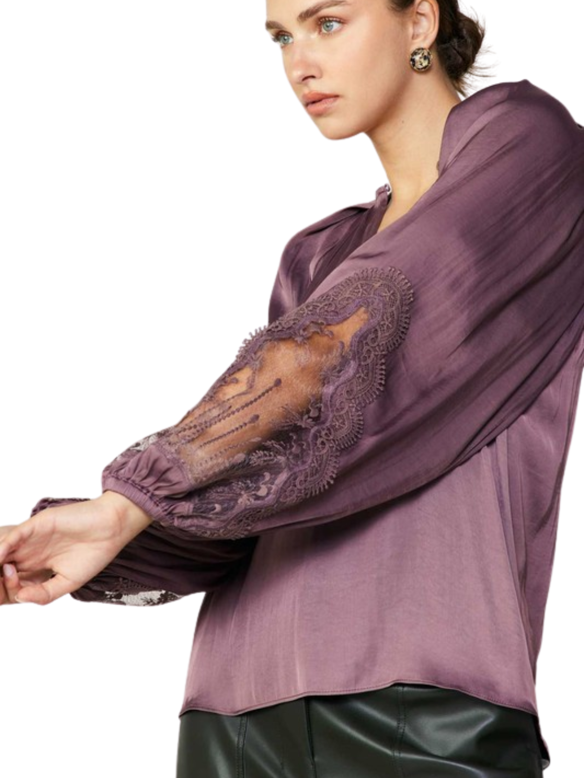 Lace Contrast Sleeve Top