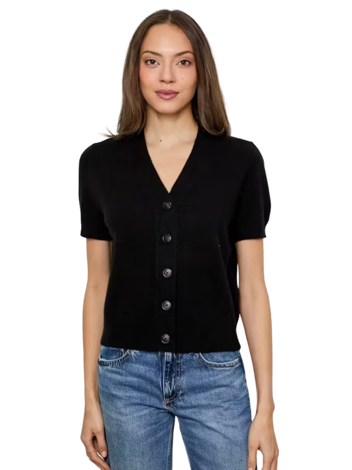 Vneck Cardigan Short Sleeves - Black