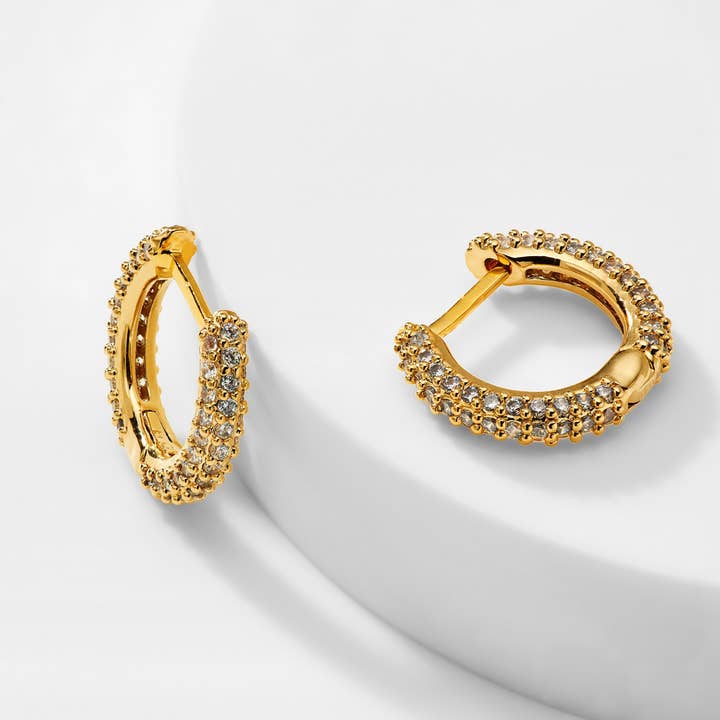 Small Pave Huggie Hoop Earrings