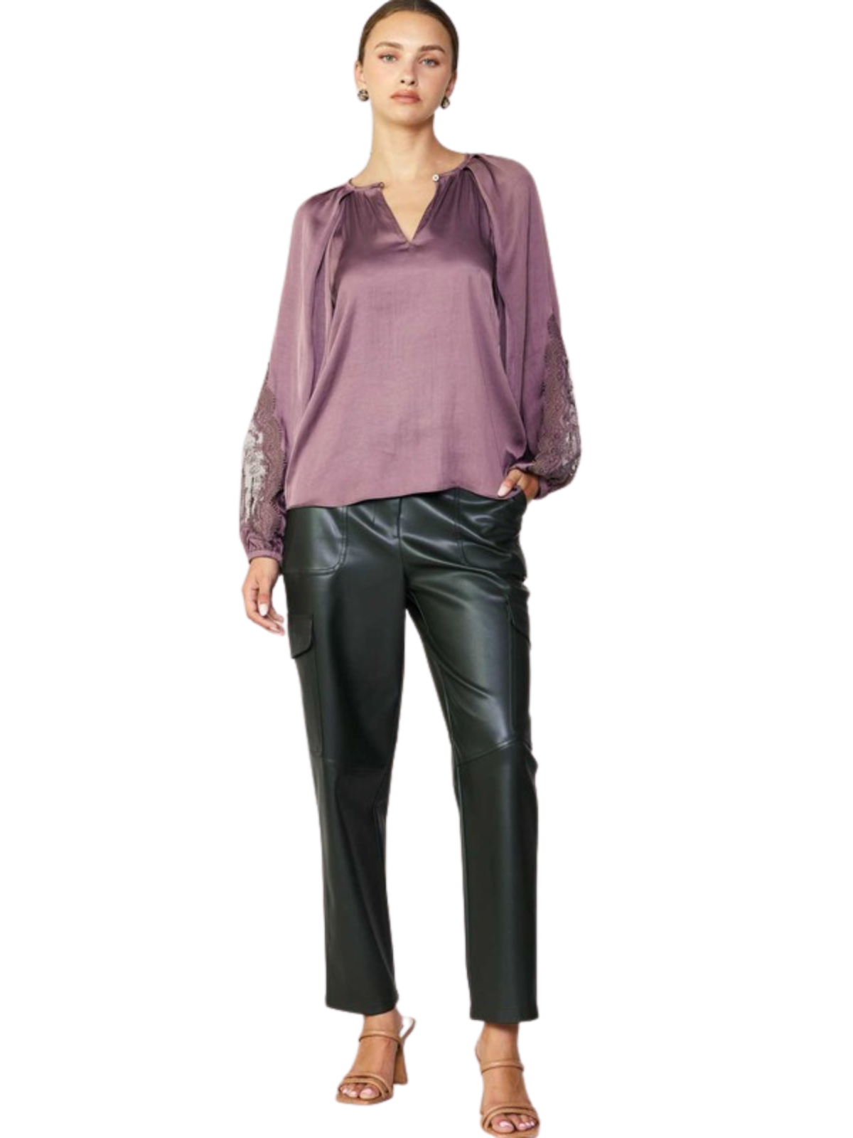 Lace Contrast Sleeve Top