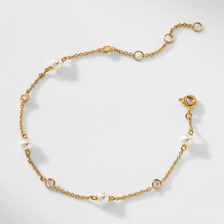 Emilia Pearl And Cz Line Bracelet