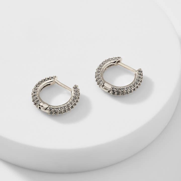 Small Pave Huggie Hoop Earrings