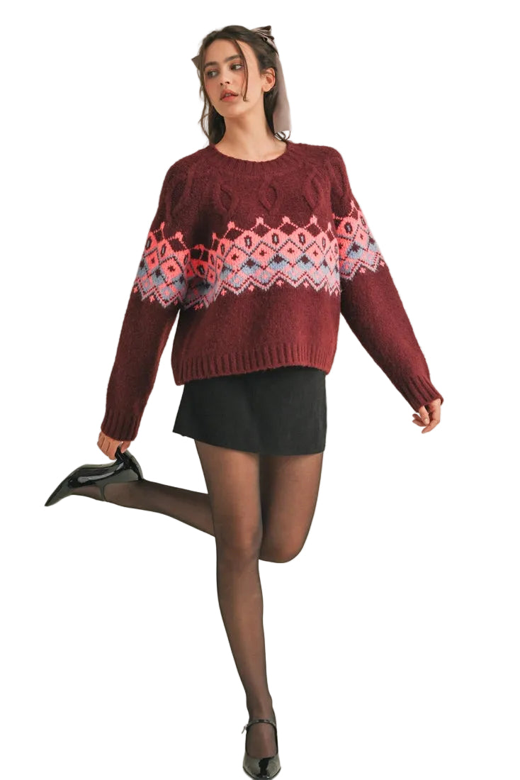 Cable Knit Fair Isle Sweater