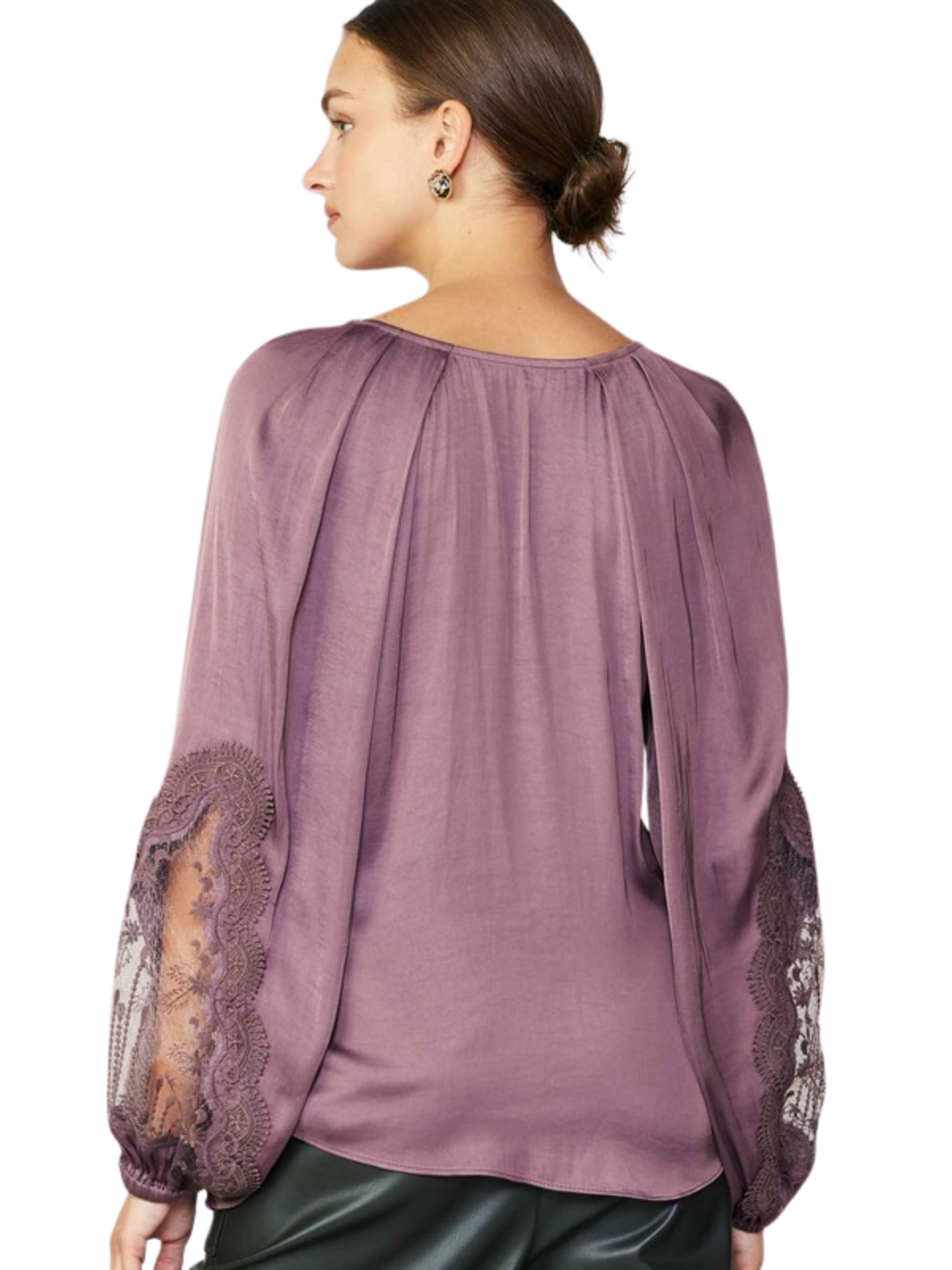 Lace Contrast Sleeve Top