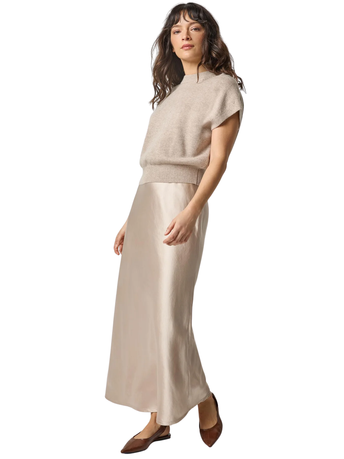 Satin Slit Front Skirt