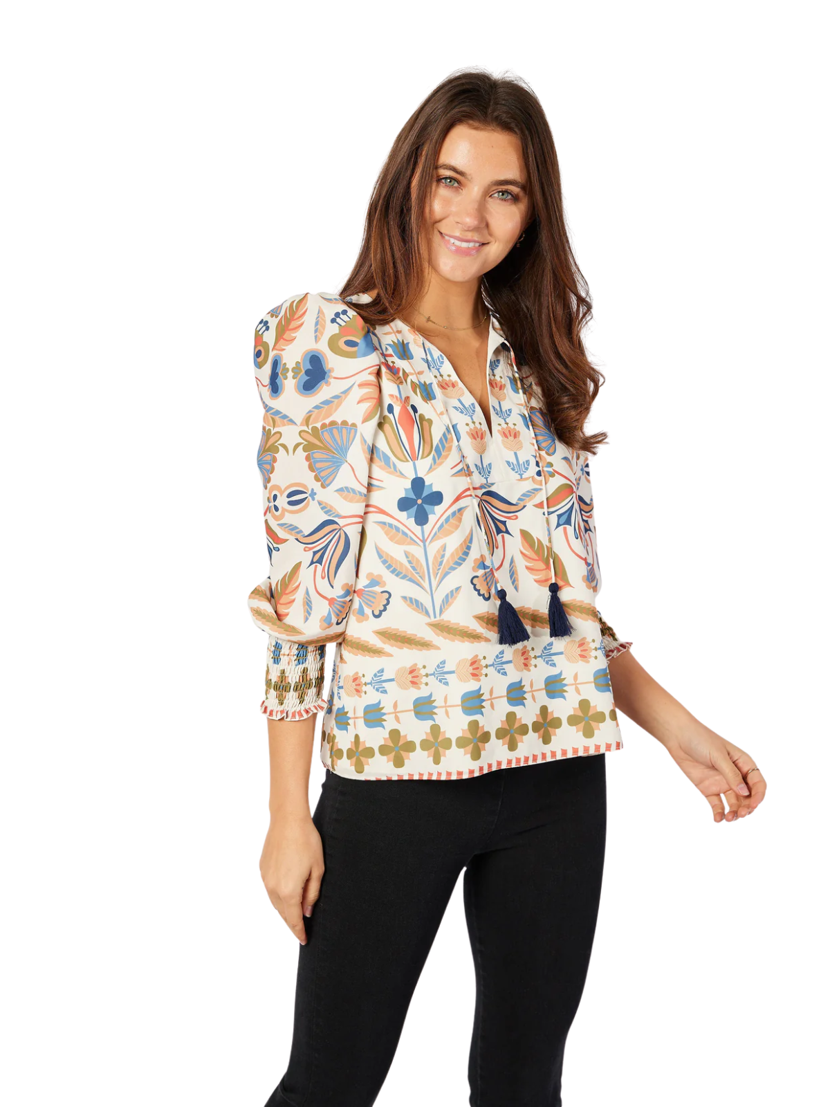 Geo Floral Tassel Top