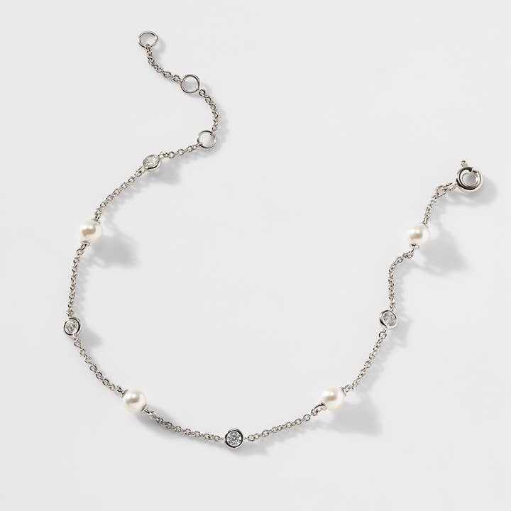 Emilia Pearl And Cz Line Bracelet