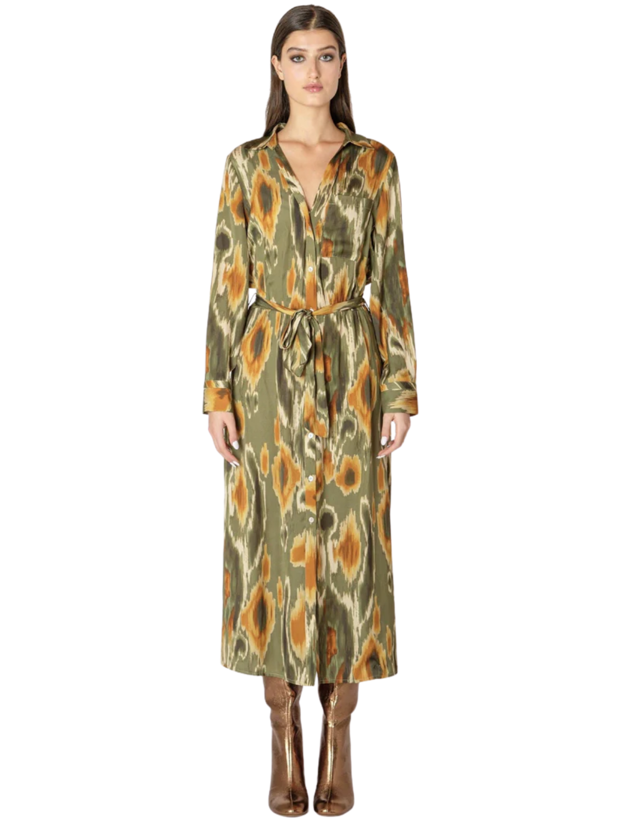 Abstract Belted Dress