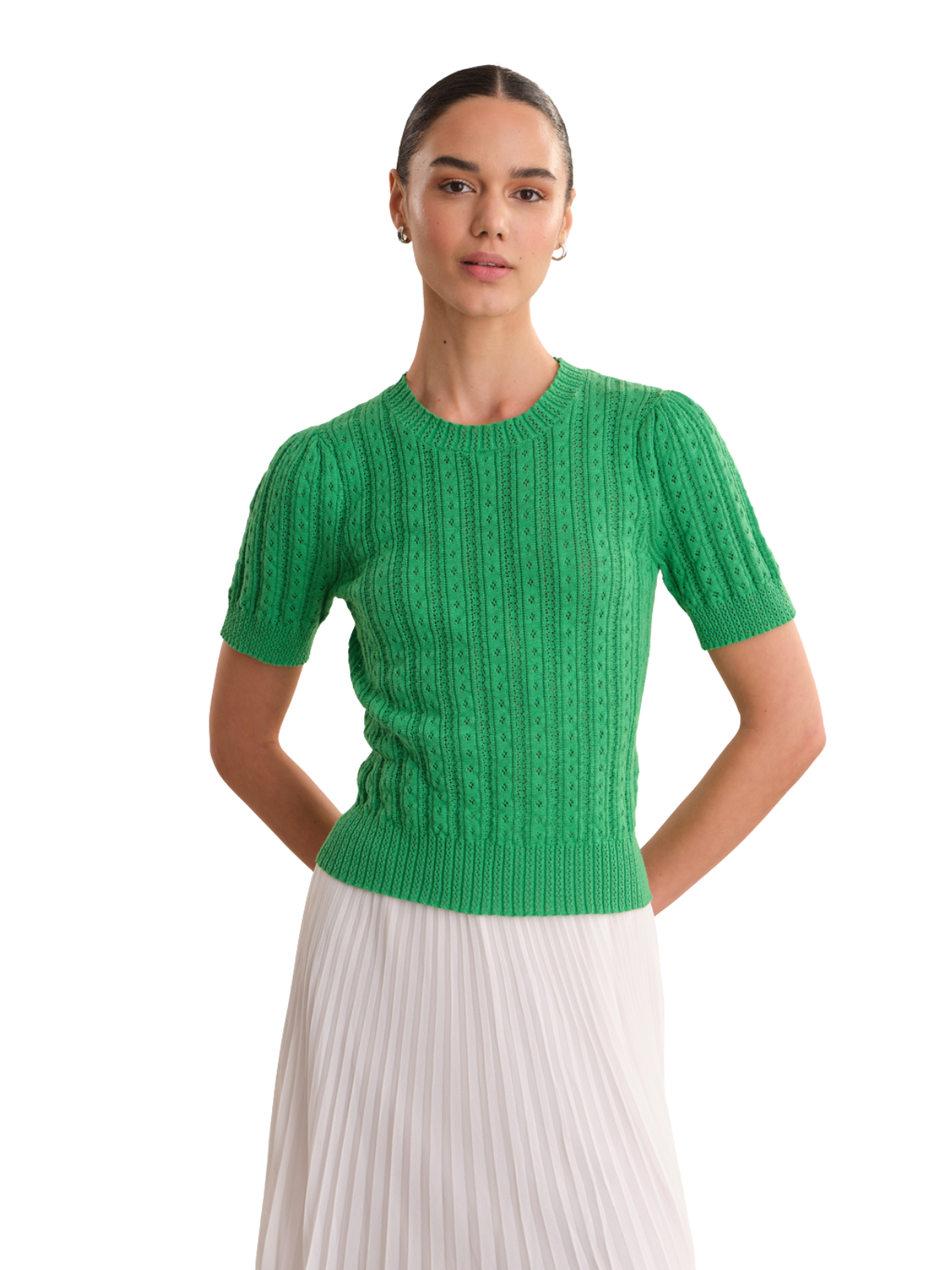 Arden Pointelle Puff Sleeve Sweater_525 America_110047419-E0023