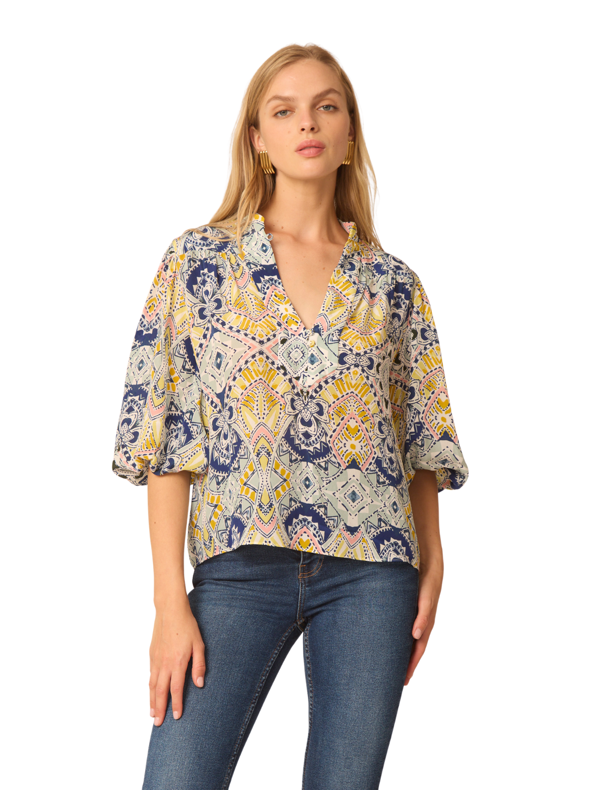 Bethany blouse in Aztec Print_Gilner Farrar_GF343VGT