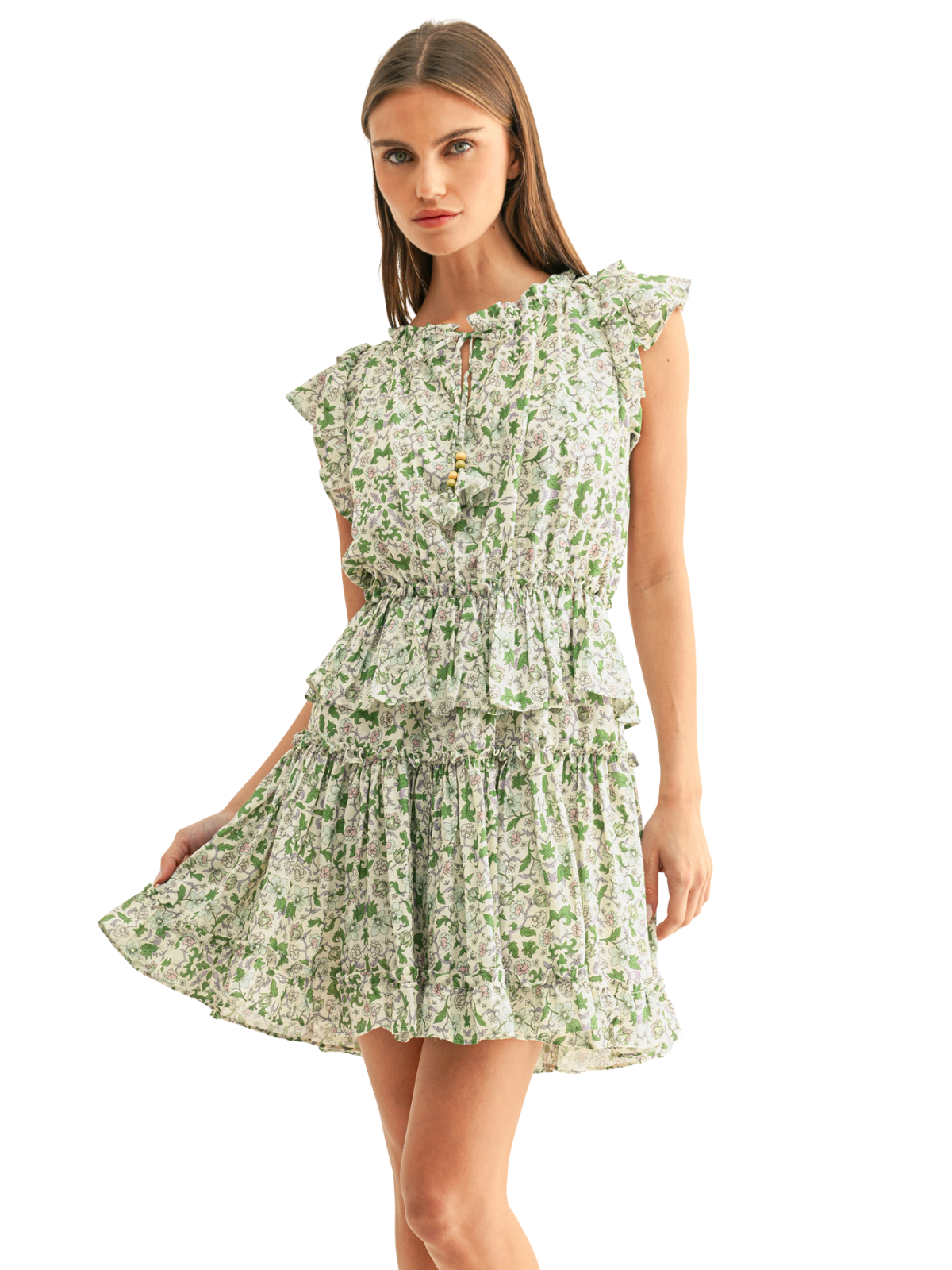 Betty Ruffled Mini Dress_Adelyn Rae_F265D7142-GRN MLT