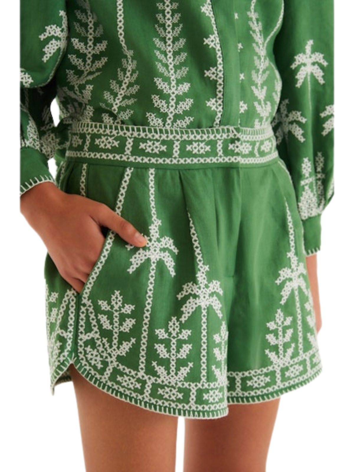 Bicolor Cross Stich Embroidery Shorts_Farm Rio_355780-L0013