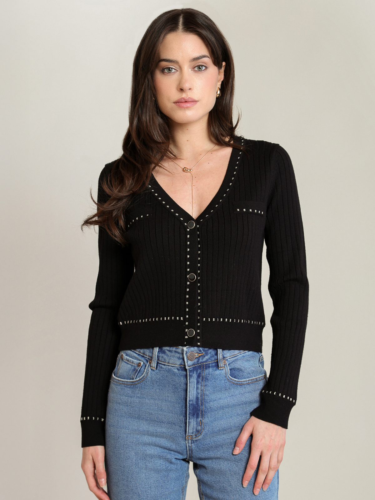 Gold Contrast Cardigan_Dex_2827261