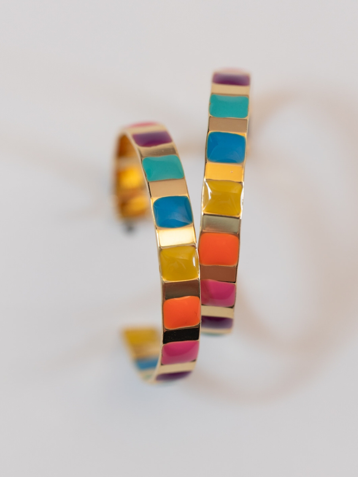 Gold and Rainbow Enamel Striped Hoop  Earrings_St Armands Designs of Sarasota_SAD348