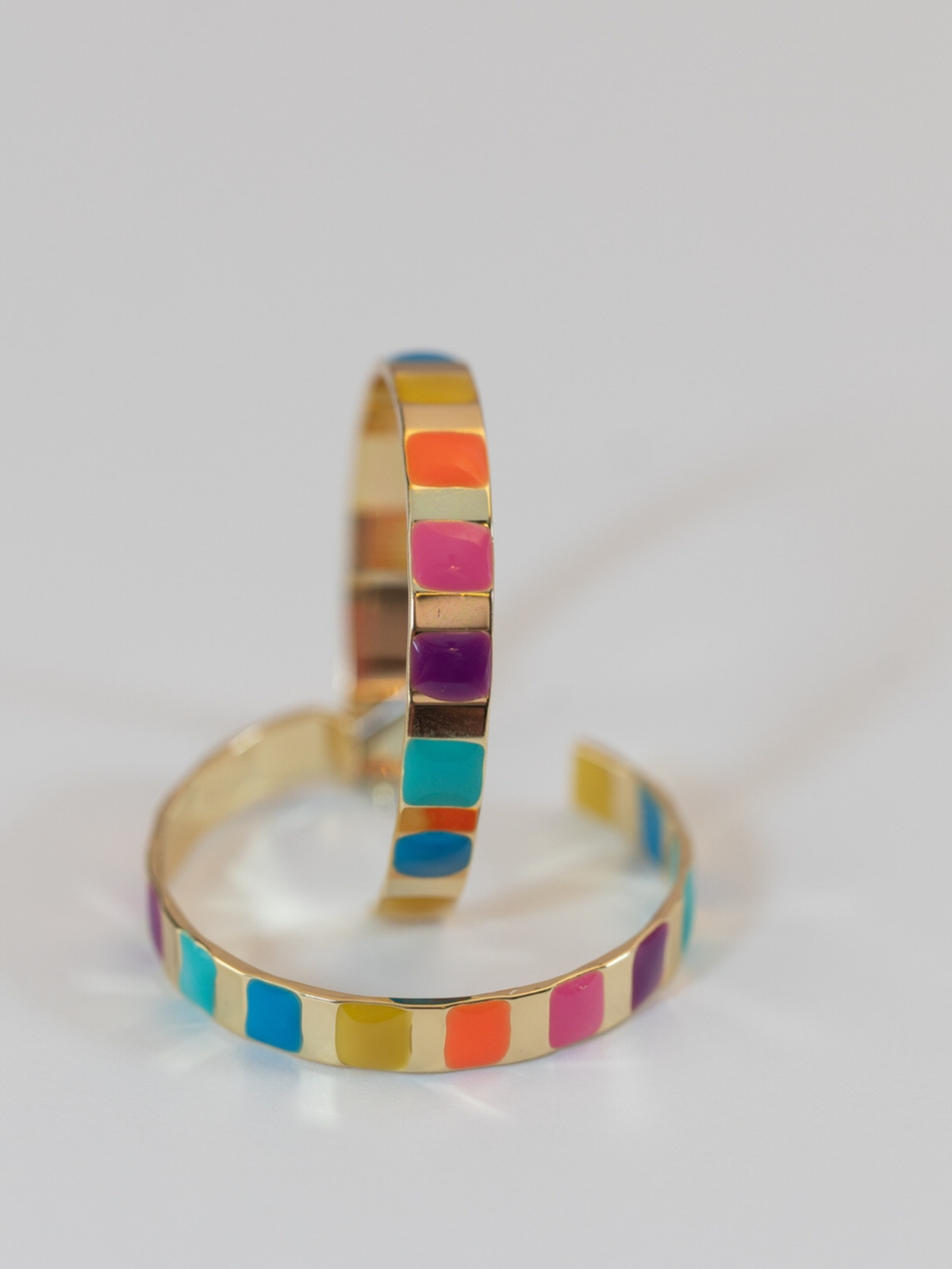 Gold and Rainbow Enamel Striped Hoop  Earrings_St Armands Designs of Sarasota_SAD348
