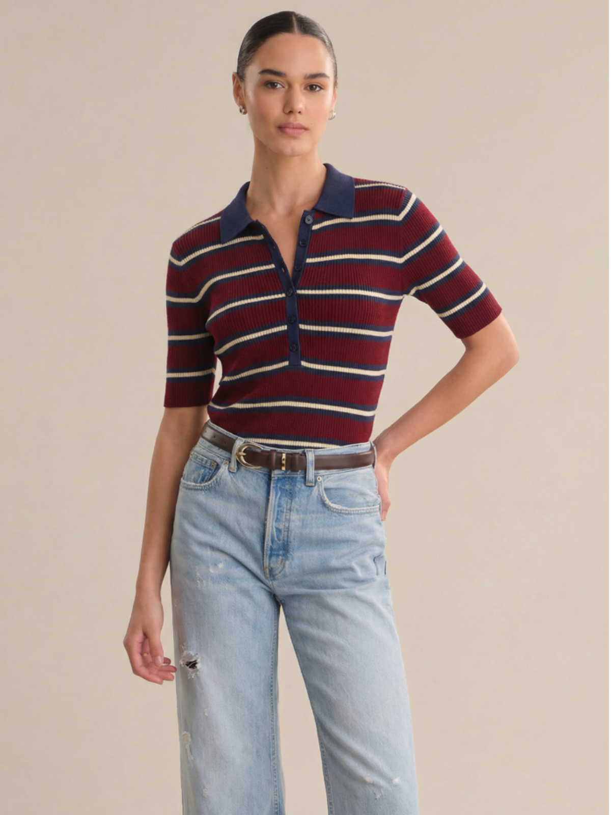 Imogen Rib Stripe Fitted Polo_525 America_110051500-DCH