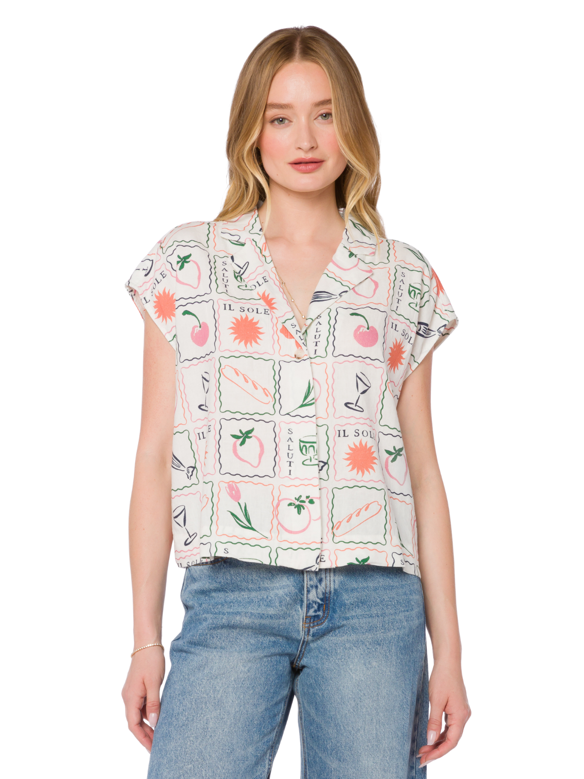 Linnea Multi Stamp Tile Print Shirt_Velvet Heart_LCQ-24614