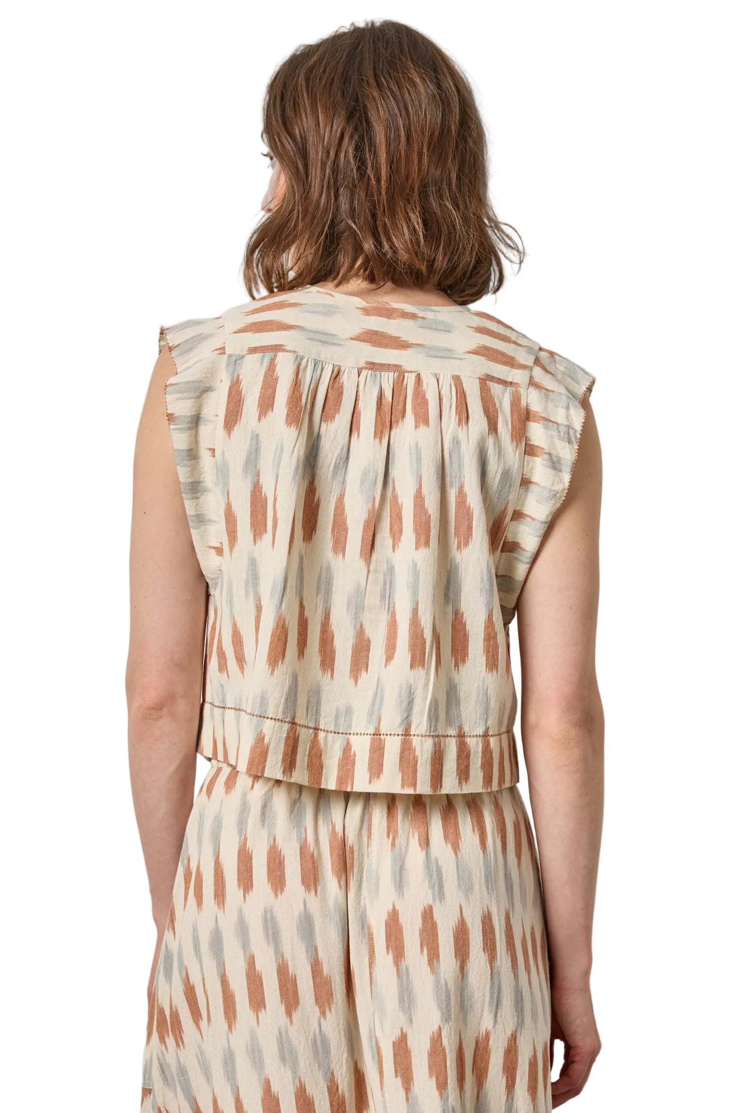 Ikat Shirred Shoulder Top